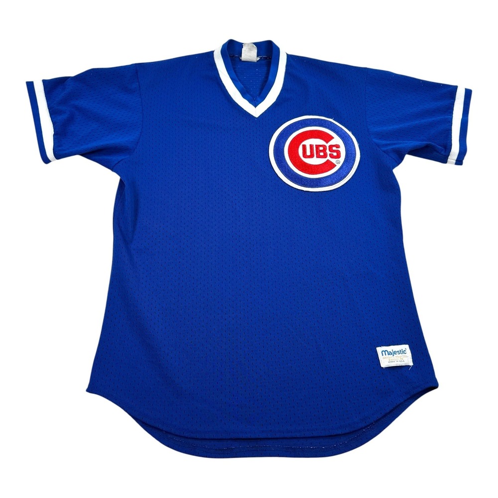 Vtg 80's Chicago Cubs Jersey Mens Large Blue MLB Baseball Majestic Mesh Made USA